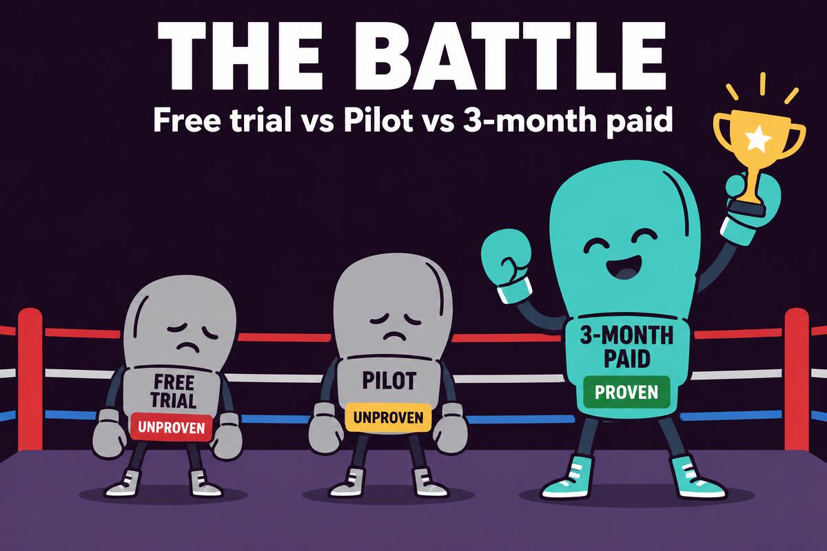 The battle: free trial vs pilot vs 3-month paid. Only the 3-month paid option is proven.